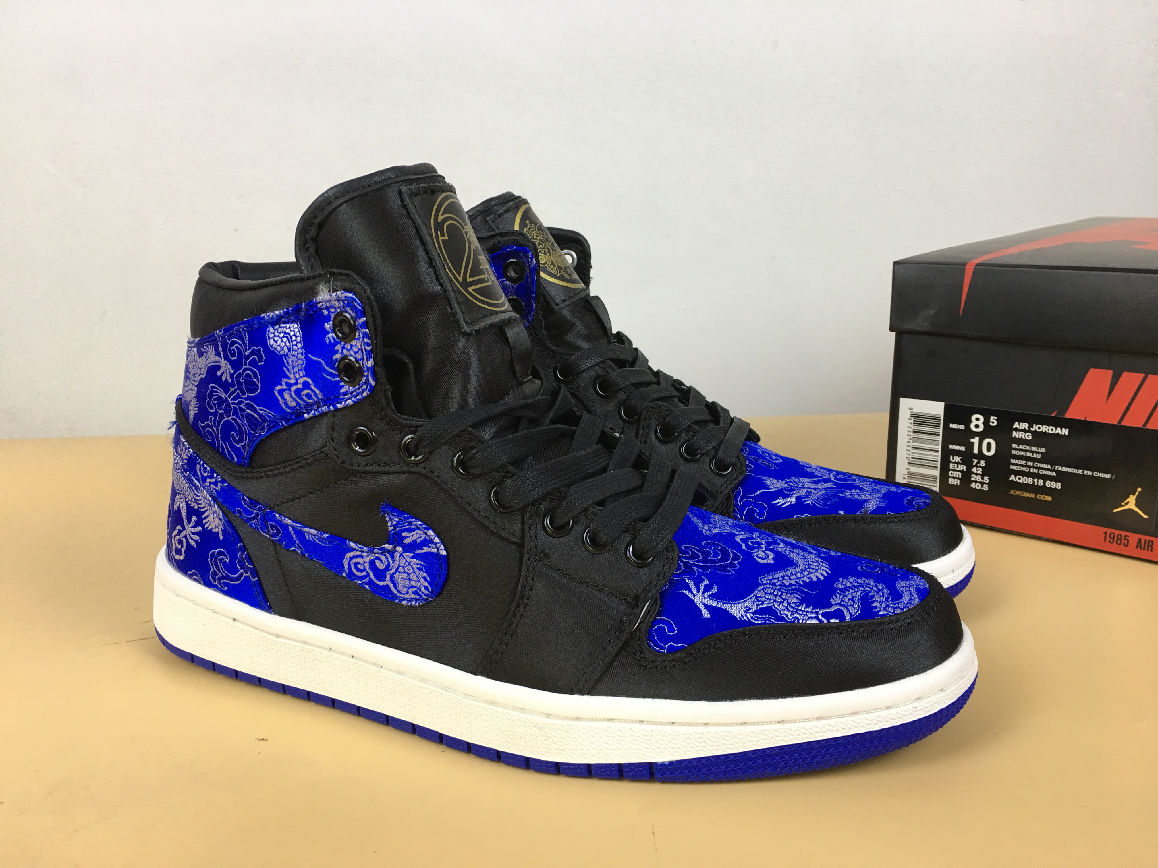 New Air Jordan 1 Embroidery Dragon Blue Shoes